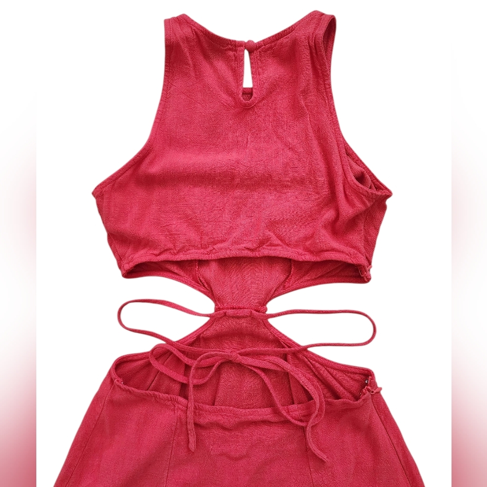 SHEIN Cut-Out Midi Dress Faded Red-Orange Tie Waist - Sizs XS - Picture 5 of 6
